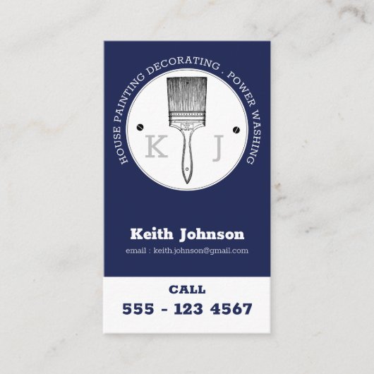 House Painter Power Washing Monogram Logo Blue Visitekaartje (Voorkant)