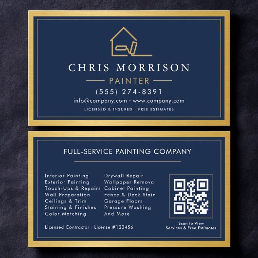 House Painter QR Code Gold Blue Metal Painting  Visitekaartje