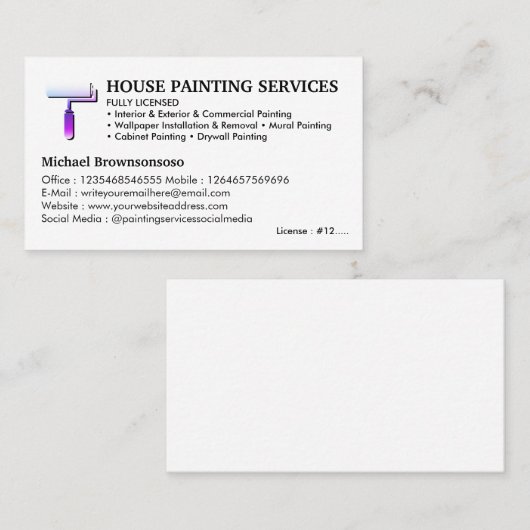 House Painter Service Paint Roll Eenvoudig Visitekaartje (Voorkant / Achterkant)