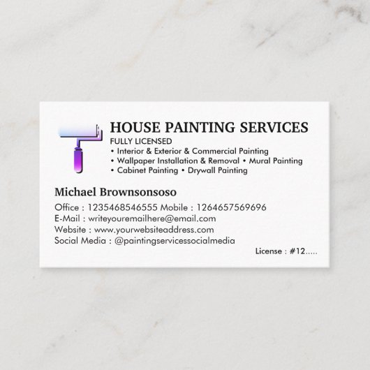 House Painter Service Paint Roll Eenvoudig Visitekaartje (Voorkant)