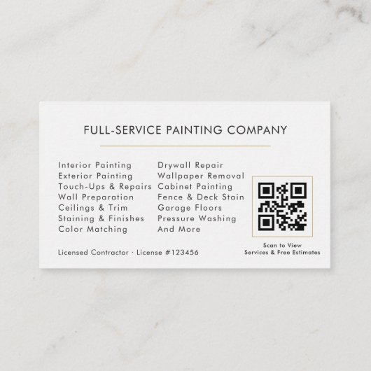 House Painter White Gold QR Code Visitekaartje (Achterkant)