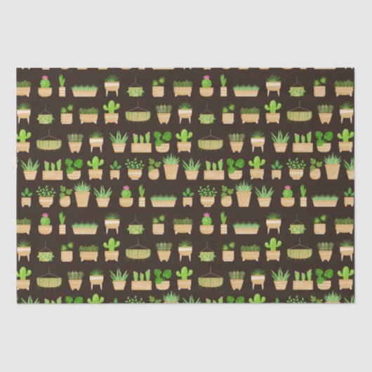 House Planten Cactus on Dark Brown Tissue Paper Tissuepapier (Voorkant)