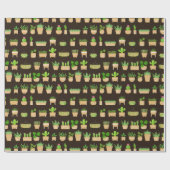 House Planten Cactus on Dark Brown Wrapping Paper Cadeaupapier (Vlak)