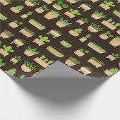 House Planten Cactus on Dark Brown Wrapping Paper Cadeaupapier (Hoek)