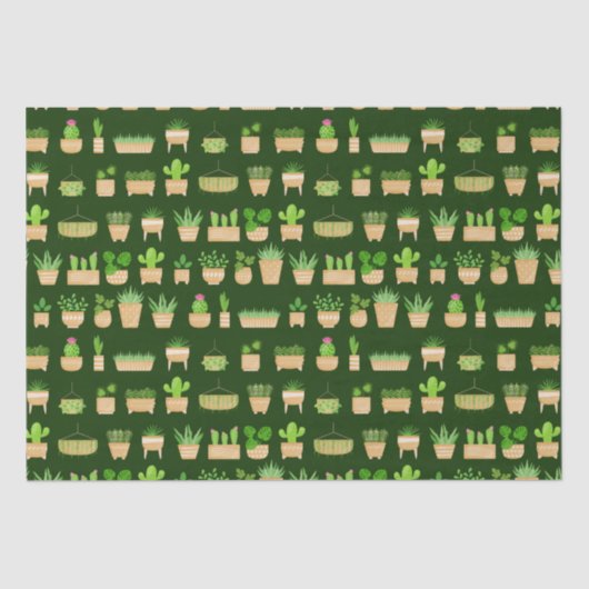 House Planten Cactus on Dark Green Tissue Paper Tissuepapier (Voorkant)