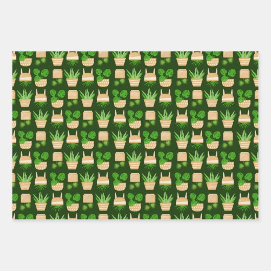 House Planten Cactus on Dark Green Wrapping Paper  (Voorkant 3)