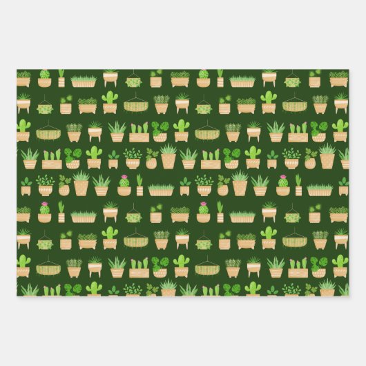 House Planten Cactus on Dark Green Wrapping Paper  (Voorkant 2)
