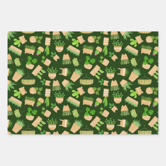 House Planten Cactus on Dark Green Wrapping Paper  (Voorkant)