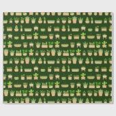 House Planten Cactus on Dark Green Wrapping Paper Cadeaupapier (Vlak)