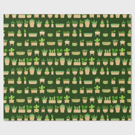 House Planten Cactus on Dark Green Wrapping Paper Cadeaupapier (Vlak)