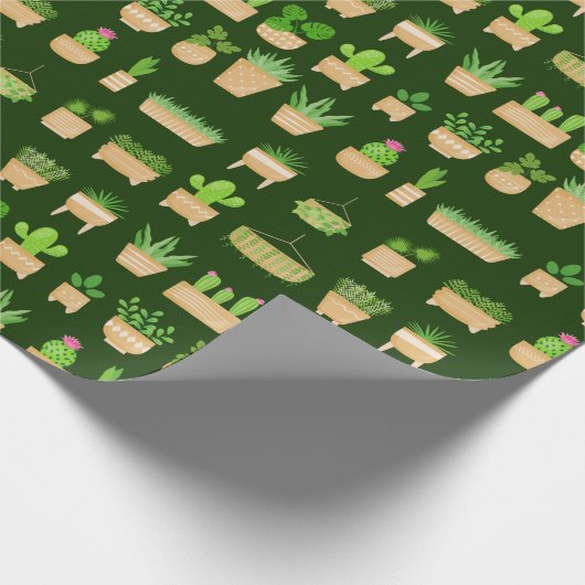 House Planten Cactus on Dark Green Wrapping Paper Cadeaupapier (Hoek)