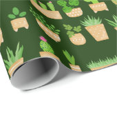 House Planten Cactus on Dark Green Wrapping Paper Cadeaupapier (Rol Hoek)