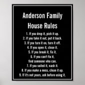 House Rules Black & White Text Family Name Poster (Voorkant)