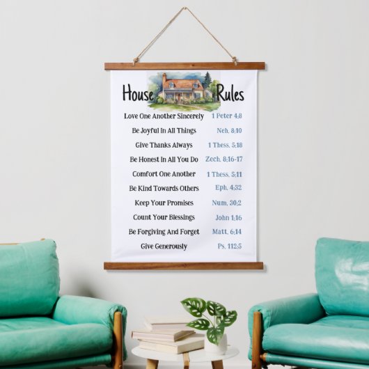 House Rules Schriftplaatsen Quote Hangend Wandkleed (Woonkamer)