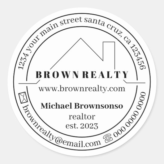 House Simple Logo Real Estate Agent Ronde Sticker (Voorkant)