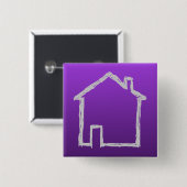 House Sketch. Grijs en Paars. Vierkante Button 5,1 Cm (Voorkant /achterkant)