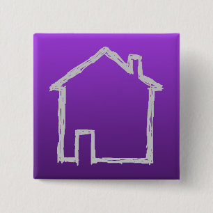 House Sketch. Grijs en Paars. Vierkante Button 5,1 Cm