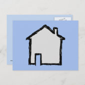 House Sketch. Zwart en blauw. Briefkaart (Voorkant / Achterkant)