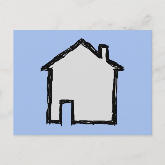 House Sketch. Zwart en blauw. Briefkaart (Voorkant)