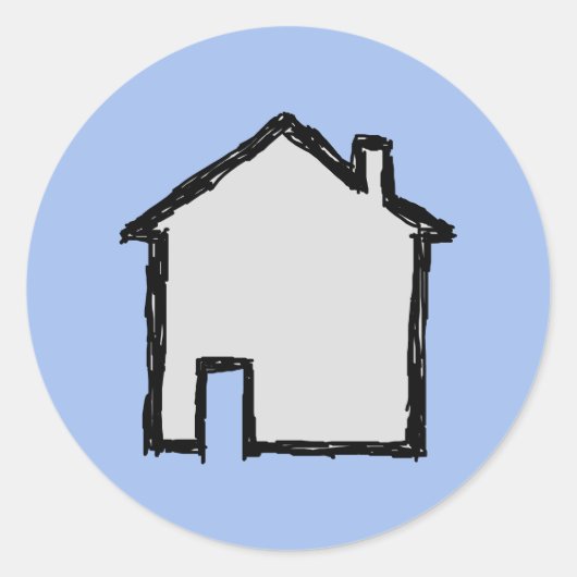 House Sketch. Zwart en blauw. Ronde Sticker (Voorkant)