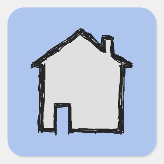 House Sketch. Zwart en blauw. Vierkante Sticker (Voorkant)