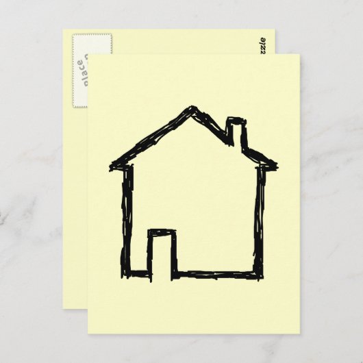 House Sketch. Zwart en crème. Briefkaart (Voorkant / Achterkant)