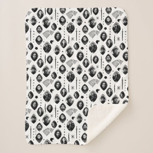 House Stark Icons & Portraits Pattern Sherpa Deken (Voorkant)