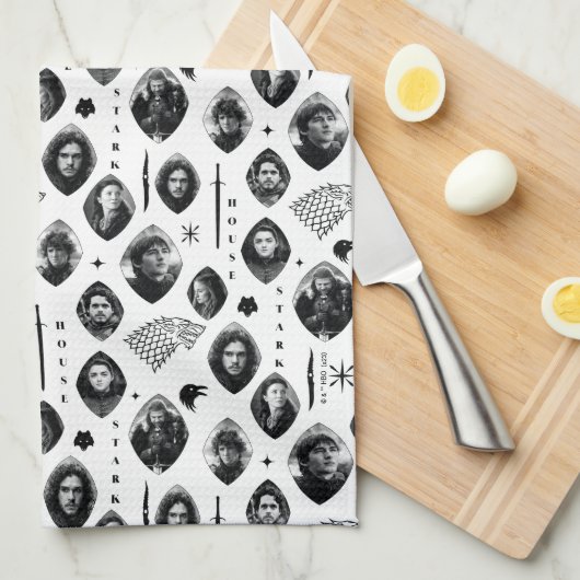House Stark Icons & Portraits Pattern Theedoek (Quarter Fold)