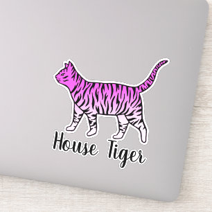House Tiger Funny Pink Cat Lady Sticker