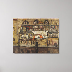 House Wall op de rivier de Egon Schiele Canvas Afdruk