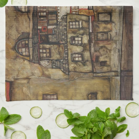 House Wall op de rivier de Egon Schiele Theedoek (Gevouwen)