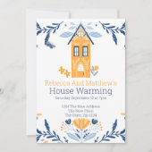House Warming Hygge Blue Yellow House en Flowers Kaart (Voorkant)