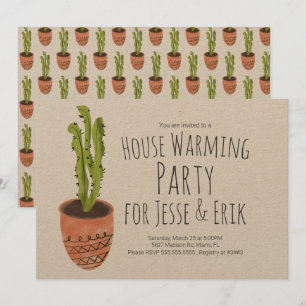 House Warming Party Cactus Plant Hand getekend Kaart