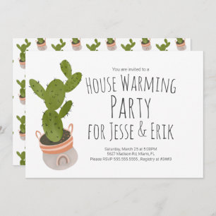 House Warming Party Cactus Plant Pot Hand getekend Kaart