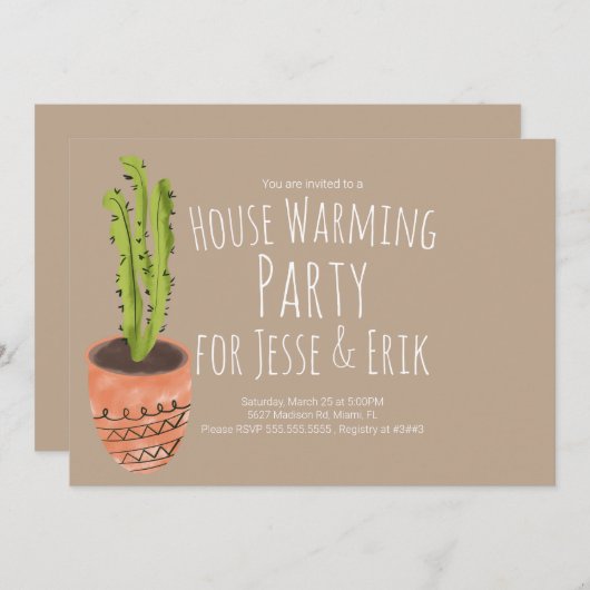 House Warming Party House Plant Hand Drawn Kaart (Voorkant / Achterkant)
