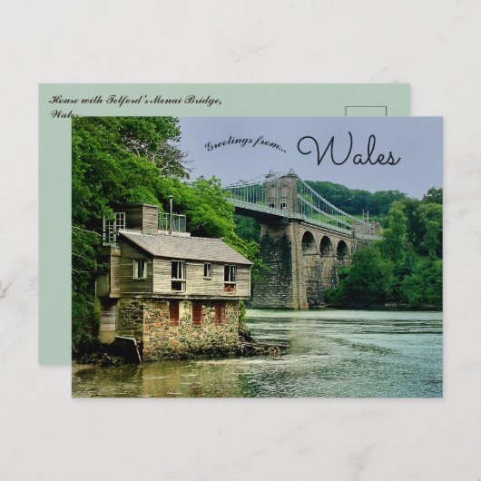 House With Telford’s Menai Bridge in Wales Briefkaart (Voorkant / Achterkant)