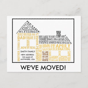 House Word Art, we zijn verhuisd Aankondigingskaart