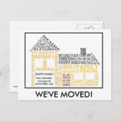 House Word Art, we zijn verhuisd Aankondigingskaart (Voorkant / Achterkant)