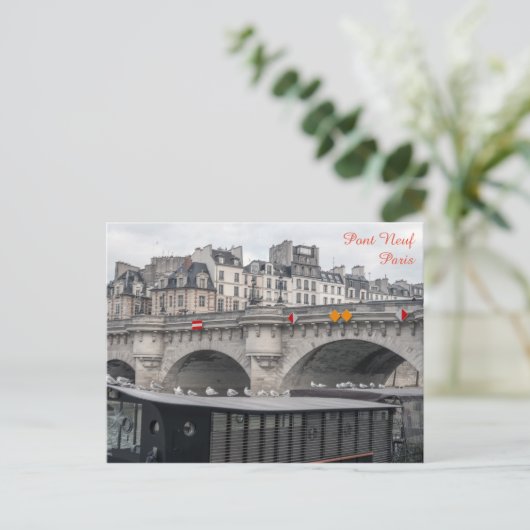 Houseboot nabij Pont Neuf - Parijs, Frankrijk Briefkaart (Staand voorkant)