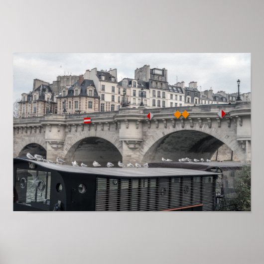 Houseboot nabij Pont Neuf - Parijs, Frankrijk Poster (Voorkant)