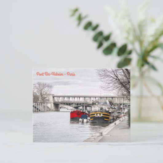 Houseboten nabij Pont Bir-Hakeim - Parijs Briefkaart (Staand voorkant)