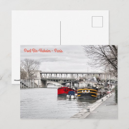 Houseboten nabij Pont Bir-Hakeim - Parijs Briefkaart (Voorkant / Achterkant)
