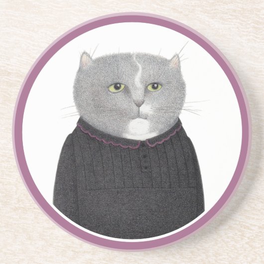 HOUSEKEEPER CAT Round Sandstone Onderzetter (Voorkant)