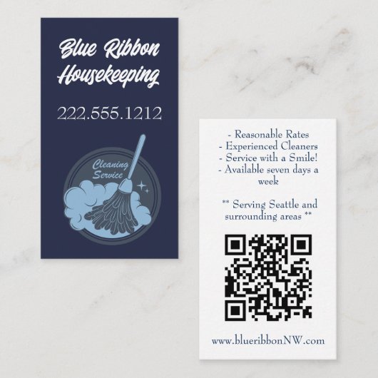 Housekeeping Badge Navy QR Code Verticaal Visitekaartje (Voorkant / Achterkant)