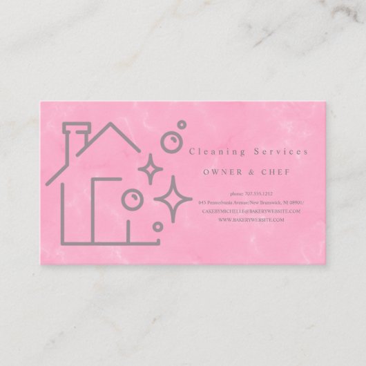 housekeeping Cartoon roze marmer Schoonmaak Servic Visitekaartje (Voorkant)