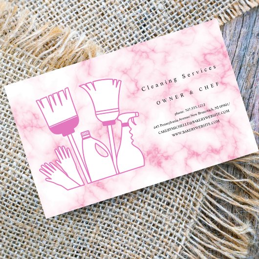 housekeeping Cartoon roze marmer Schoonmaak Servic Visitekaartje