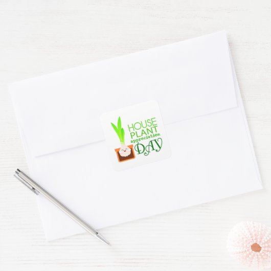 Houseplant Appreciation Day Cute Potted Flower Vierkante Sticker (Envelop)
