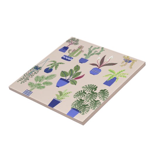 Houseplant Cactus Succulent Pattern Blush Pink Tegeltje (Zijkant)