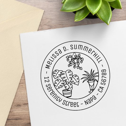 Houseplants Hobby Round Address Rubberstempel