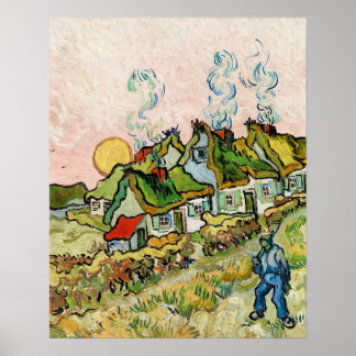 Houses and Figuur (1890) van Vincent Van Gogh Poster